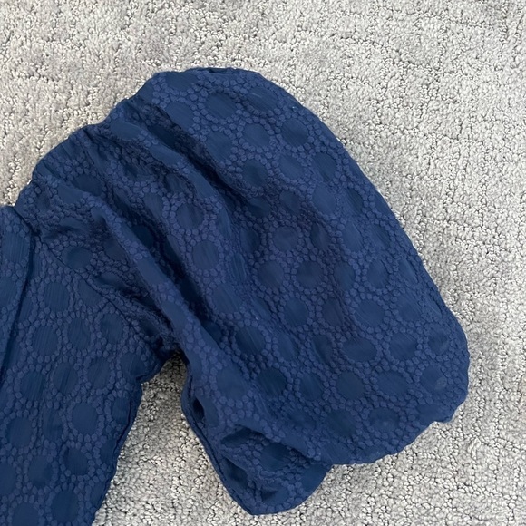 Express Puff Sleeve Blue Square Neck Peplum Top - Picture 2 of 4